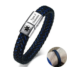 Load image into Gallery viewer, Braided Leather Unisex Medical Condition Awareness ID Bracelets, DatingDisabled.online
