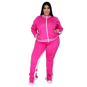 Curvy Plus Women's Casual Pant and Jacket Sets - Fuchsia - DatingDisabled.store, Dating Disabled Store