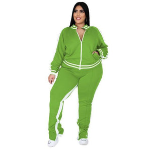Curvy Plus Women's Casual Pant and Jacket Sets - Lime Green - DatingDisabled.store, Dating Disabled Store