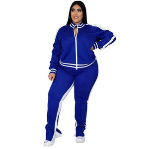 Curvy Plus Women's Casual Pant and Jacket Sets - Blue - DatingDisabled.store, Dating Disabled Store