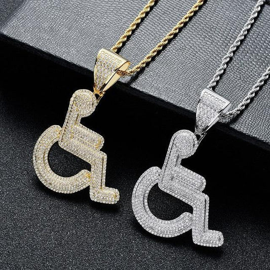 Blinged Out Wheelchair Warrior Pendant Necklaces - datingdisabled.online